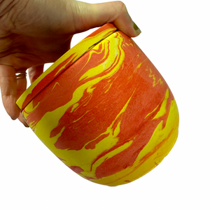 Red/yellow Jesmonite XL pot with lid