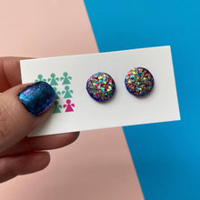 Load image into Gallery viewer, Nine Angels Blue/multi-coloured glittery stud earrings