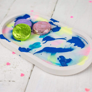 Nine Angels Jesmonite oval trinket tray, marbled tie-dye pattern