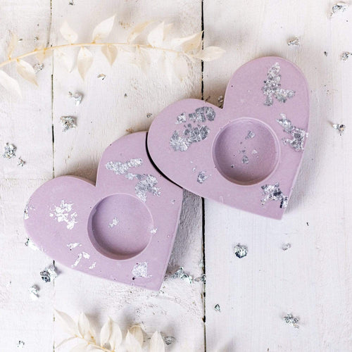 Nine Angels Set of heart-shaped tea light holders - lilac